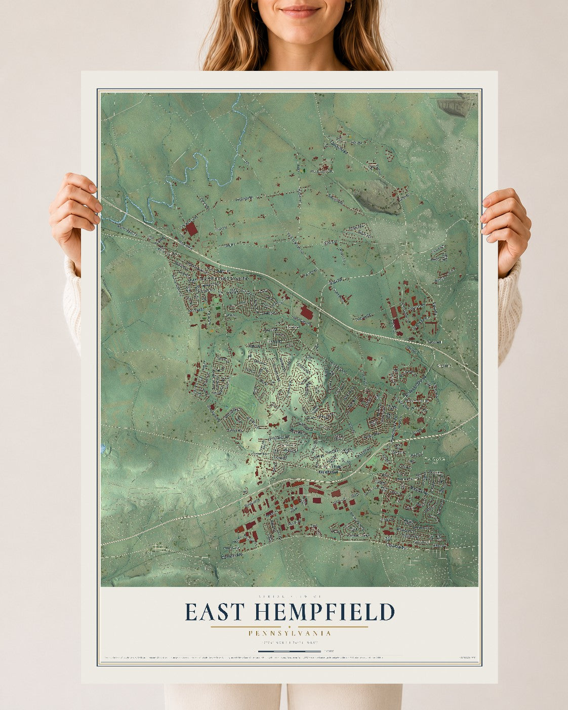 Map of East Hempfield, Pennsylvania, 24 x 36 inch unframed archival matte print