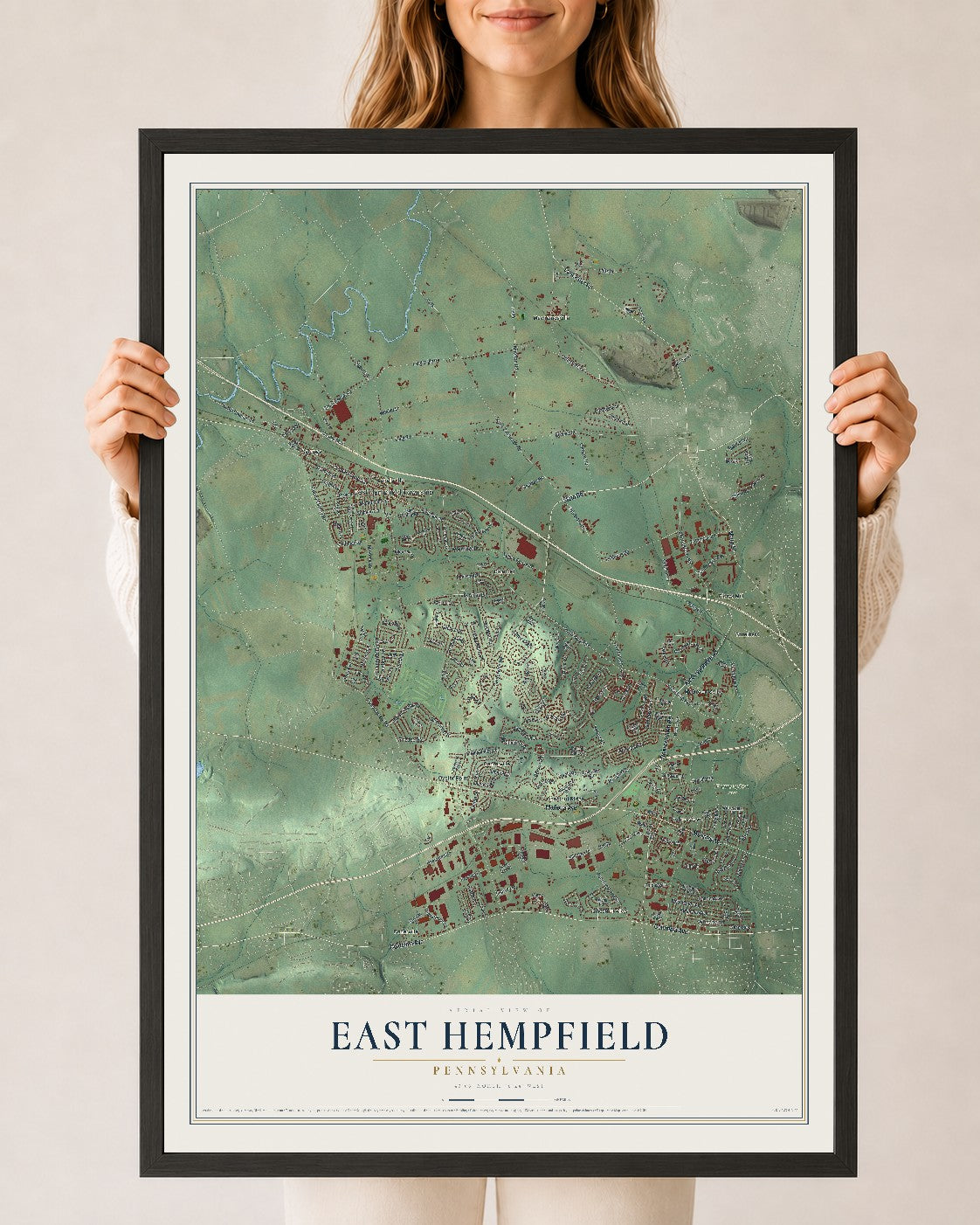 Map of East Hempfield, Pennsylvania, 24 x 36 inch print in a black wood frame