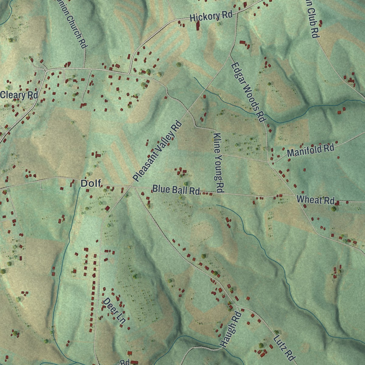 Second close-up of the map of East Hopewell, Pennsylvania print showing more streets and buildings