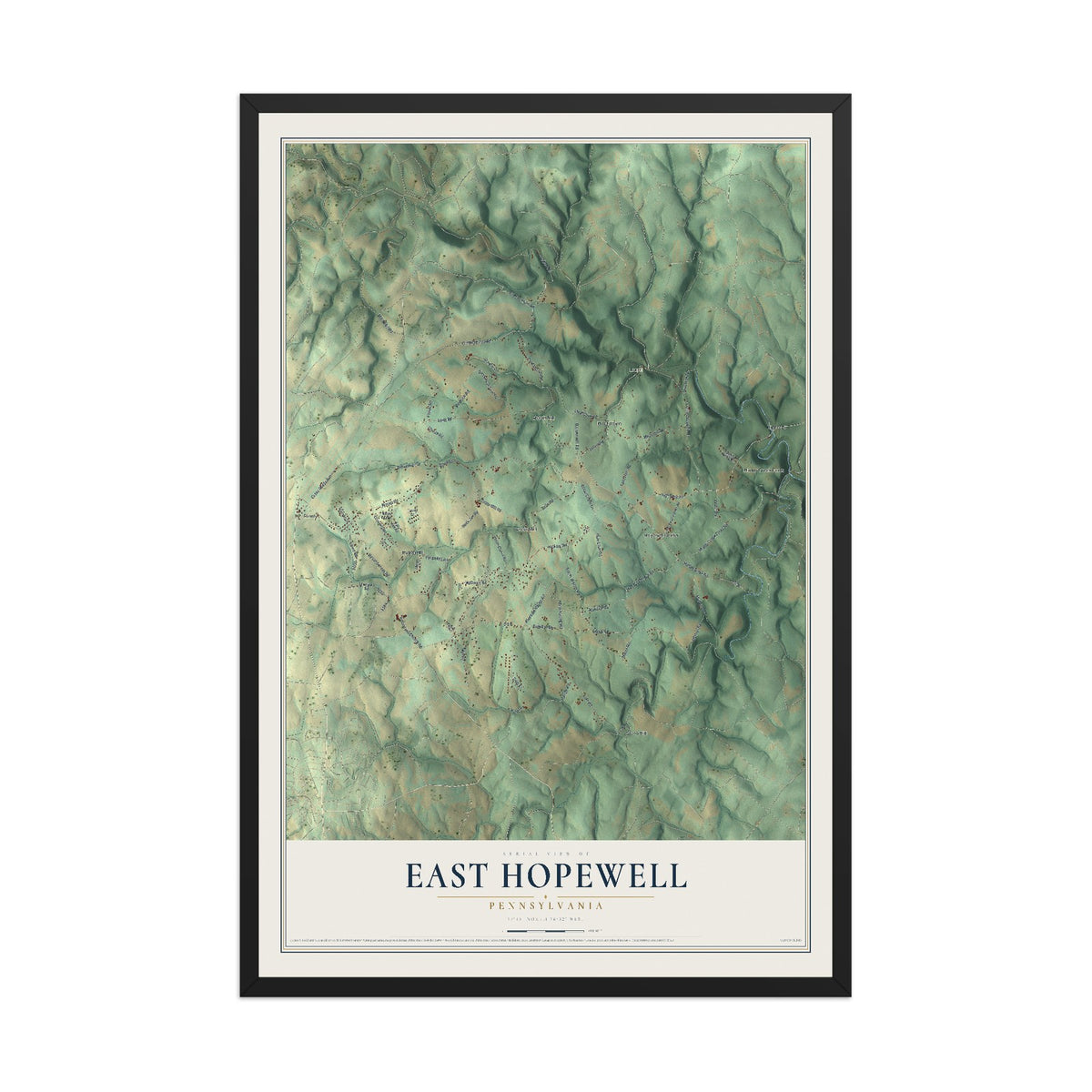 Map of East Hopewell, Pennsylvania, 12 x 18 inch print in a black wood frame