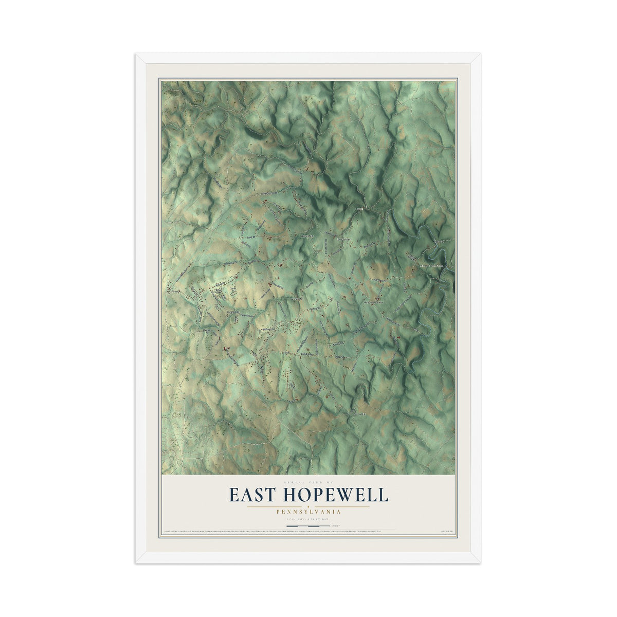 Map of East Hopewell, Pennsylvania, 12 x 18 inch print in a white wood frame