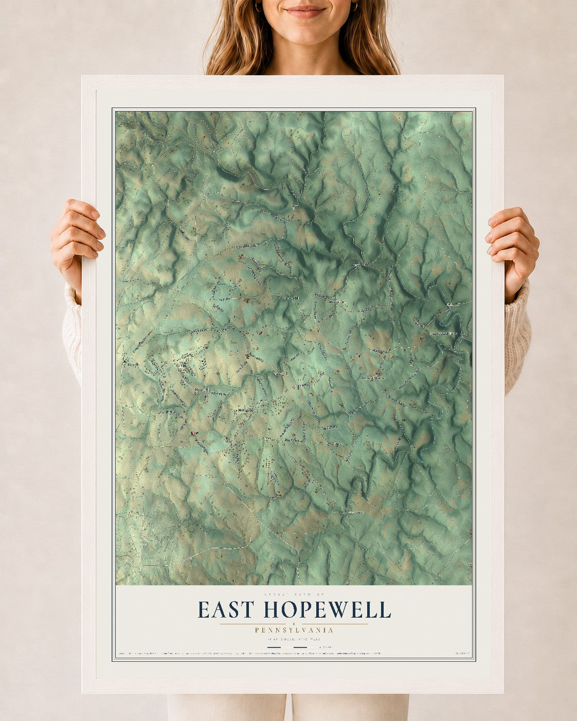 Map of East Hopewell, Pennsylvania, 24 x 36 inch print in a white wood frame