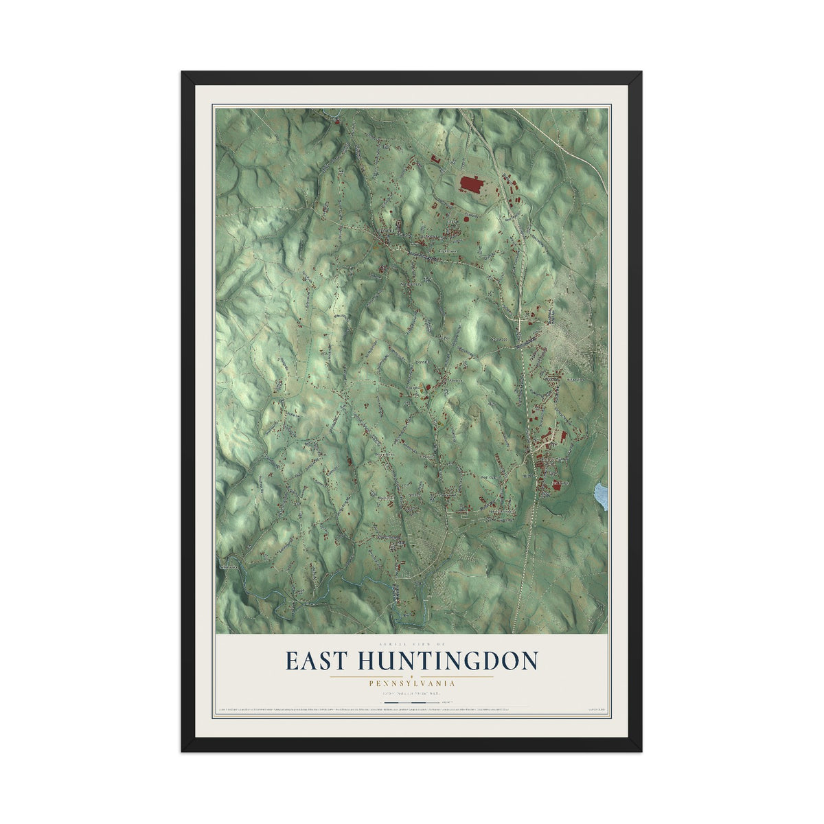 Map of East Huntingdon, Pennsylvania, 12 x 18 inch print in a black wood frame