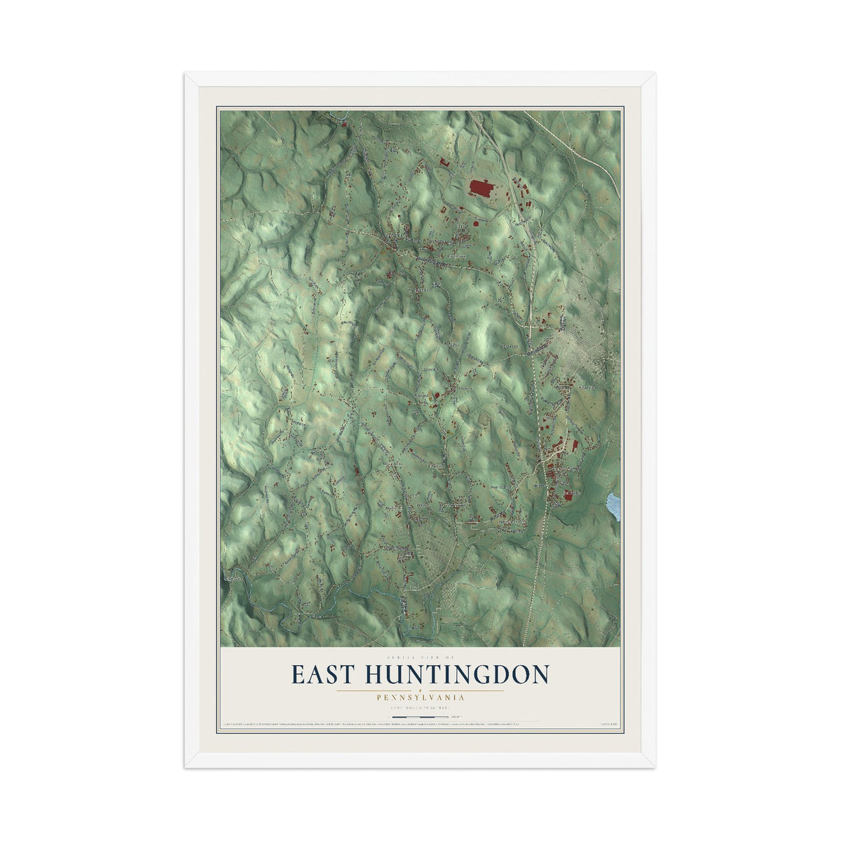 Map of East Huntingdon, Pennsylvania, 12 x 18 inch print in a white wood frame