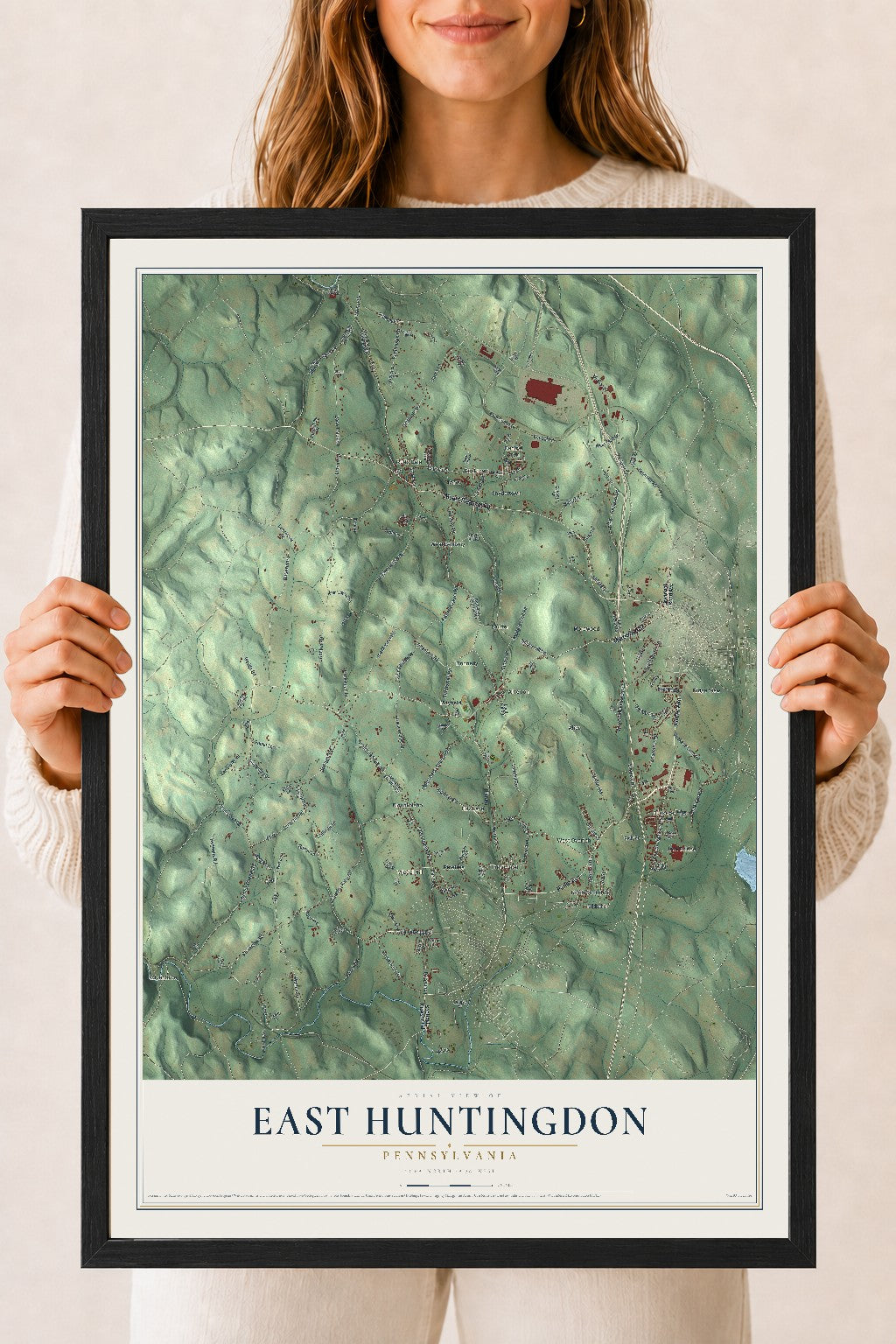 Map of East Huntingdon, Pennsylvania, 18 x 24 inch print in a black wood frame