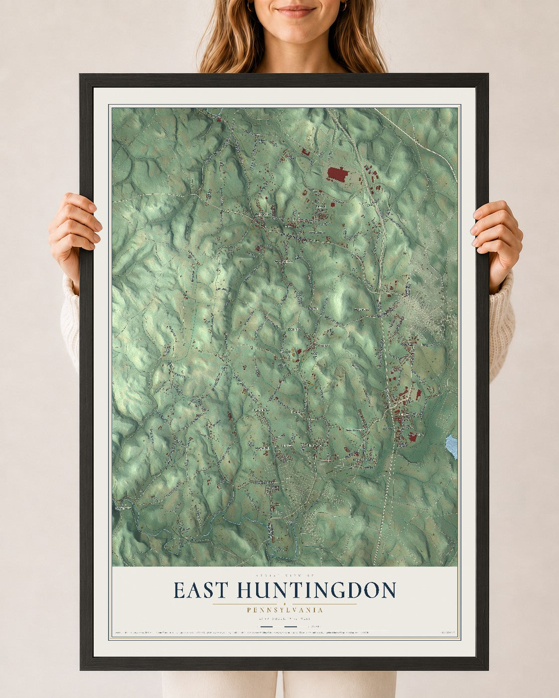 Map of East Huntingdon, Pennsylvania, 24 x 36 inch print in a black wood frame