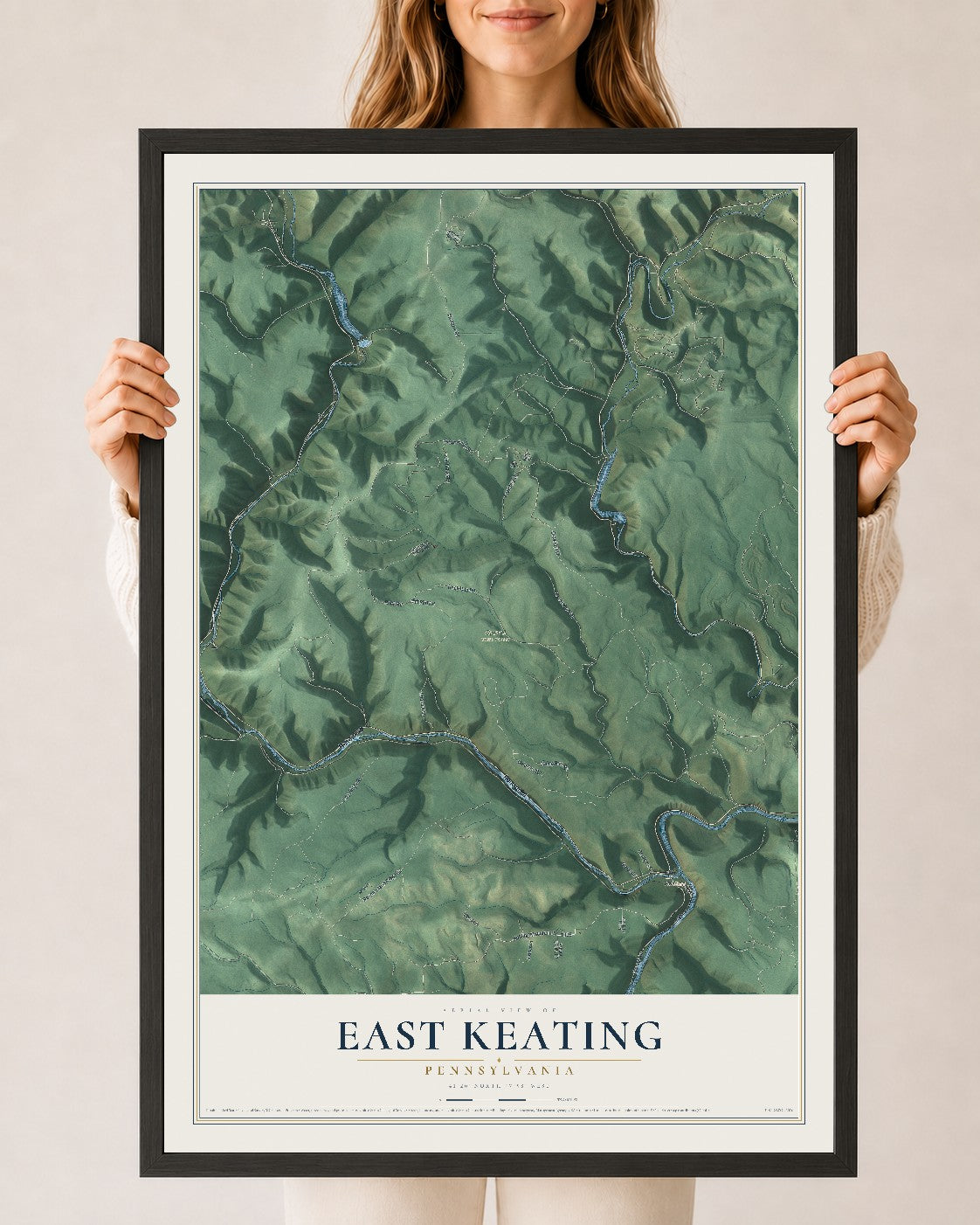 Map of East Keating, Pennsylvania, 24 x 36 inch print in a black wood frame