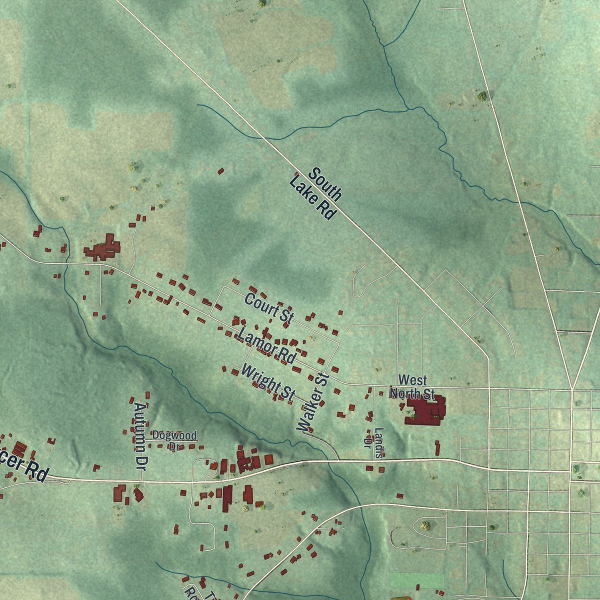 Second close-up of the map of East Lackawannock, Pennsylvania print showing more streets and buildings