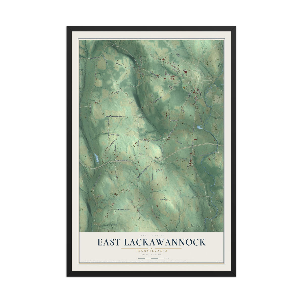Map of East Lackawannock, Pennsylvania, 12 x 18 inch print in a black wood frame