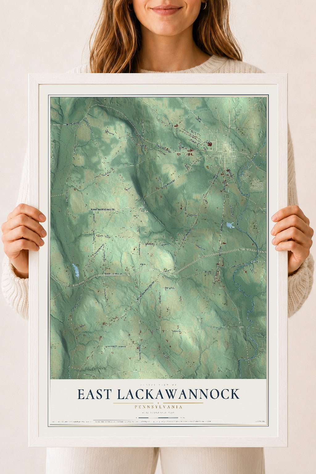 Map of East Lackawannock, Pennsylvania, 18 x 24 inch print in a white wood frame