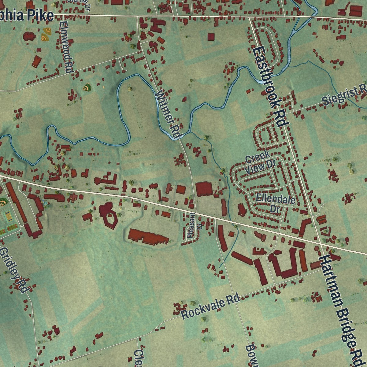 Second close-up of the map of East Lampeter, Pennsylvania print showing more streets and buildings