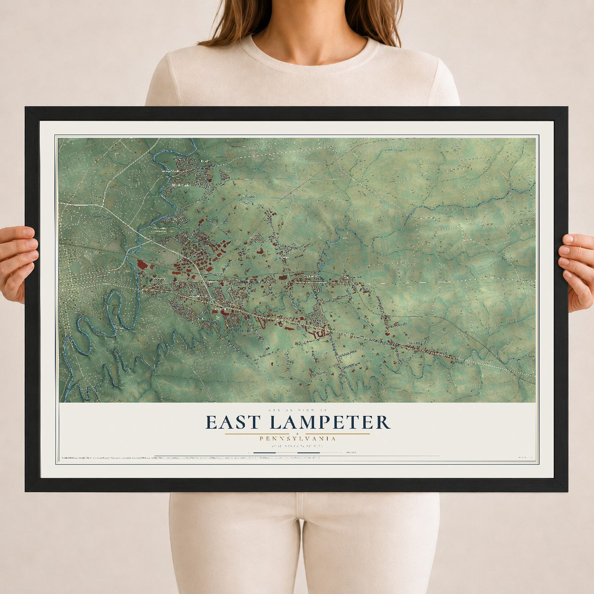 Map of East Lampeter, Pennsylvania, 18 x 24 inch print in a black wood frame