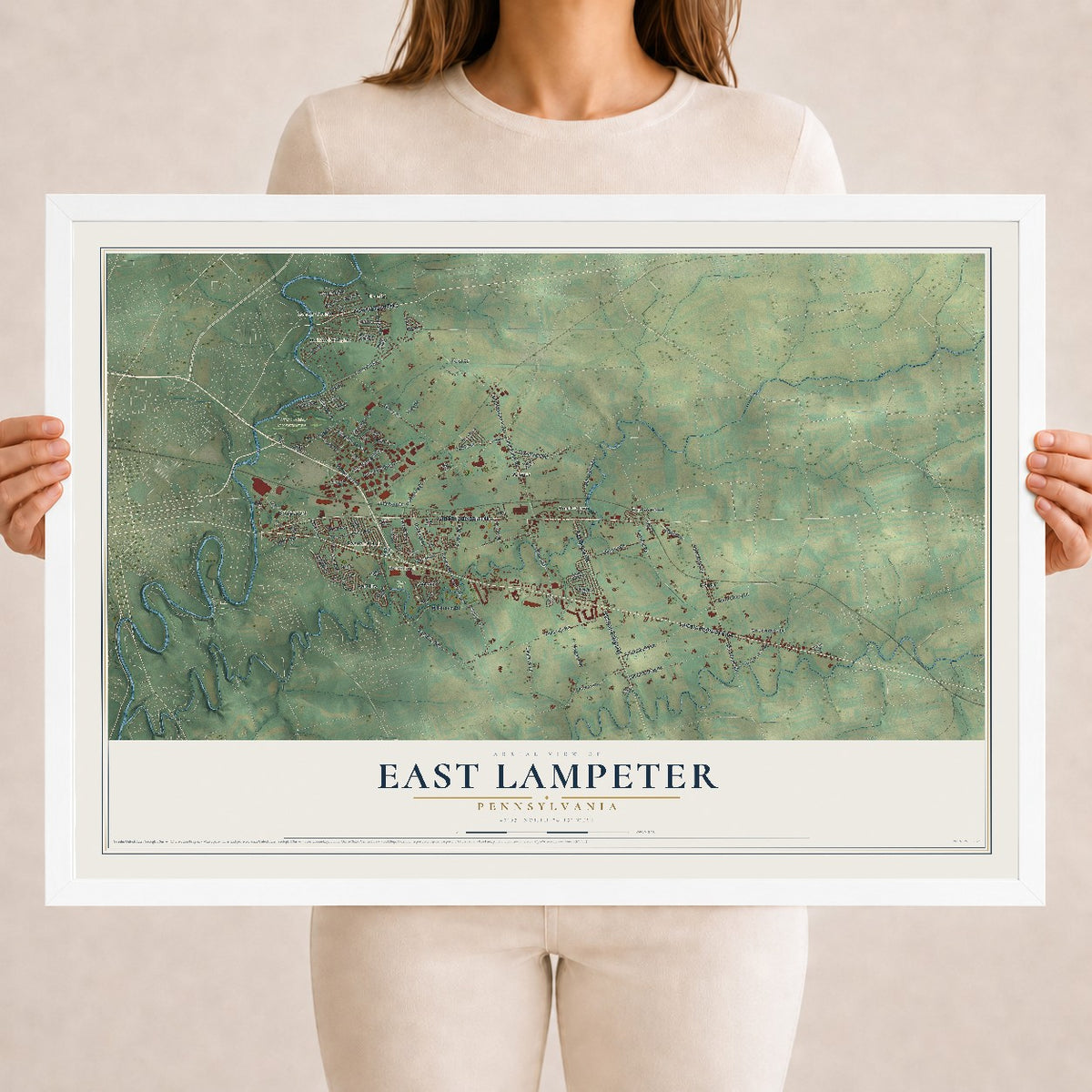 Map of East Lampeter, Pennsylvania, 18 x 24 inch print in a white wood frame