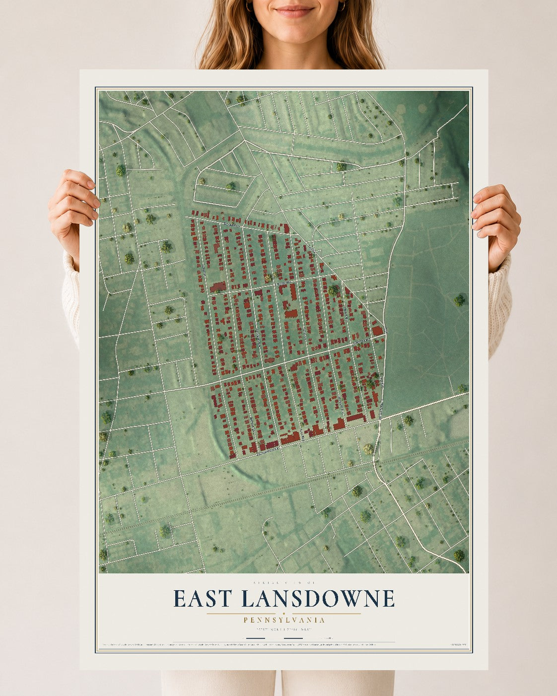 Map of East Lansdowne, Pennsylvania, 24 x 36 inch unframed archival matte print