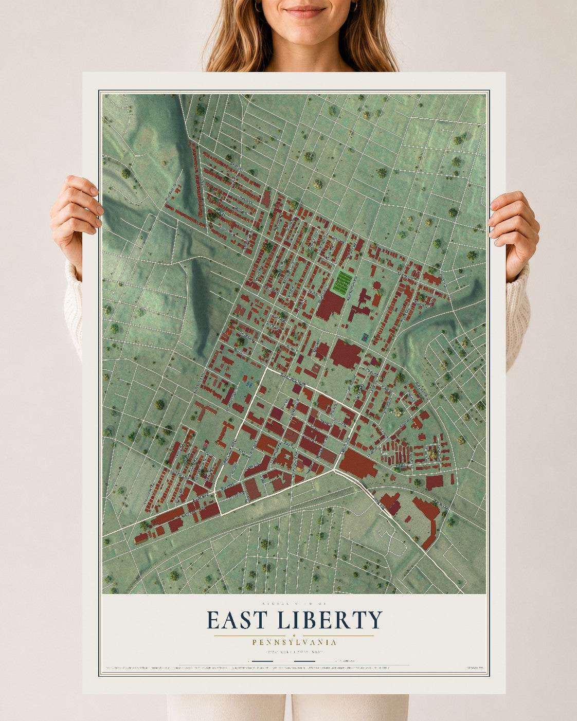 Map of East Liberty, Pennsylvania, 24 x 36 inch unframed archival matte print