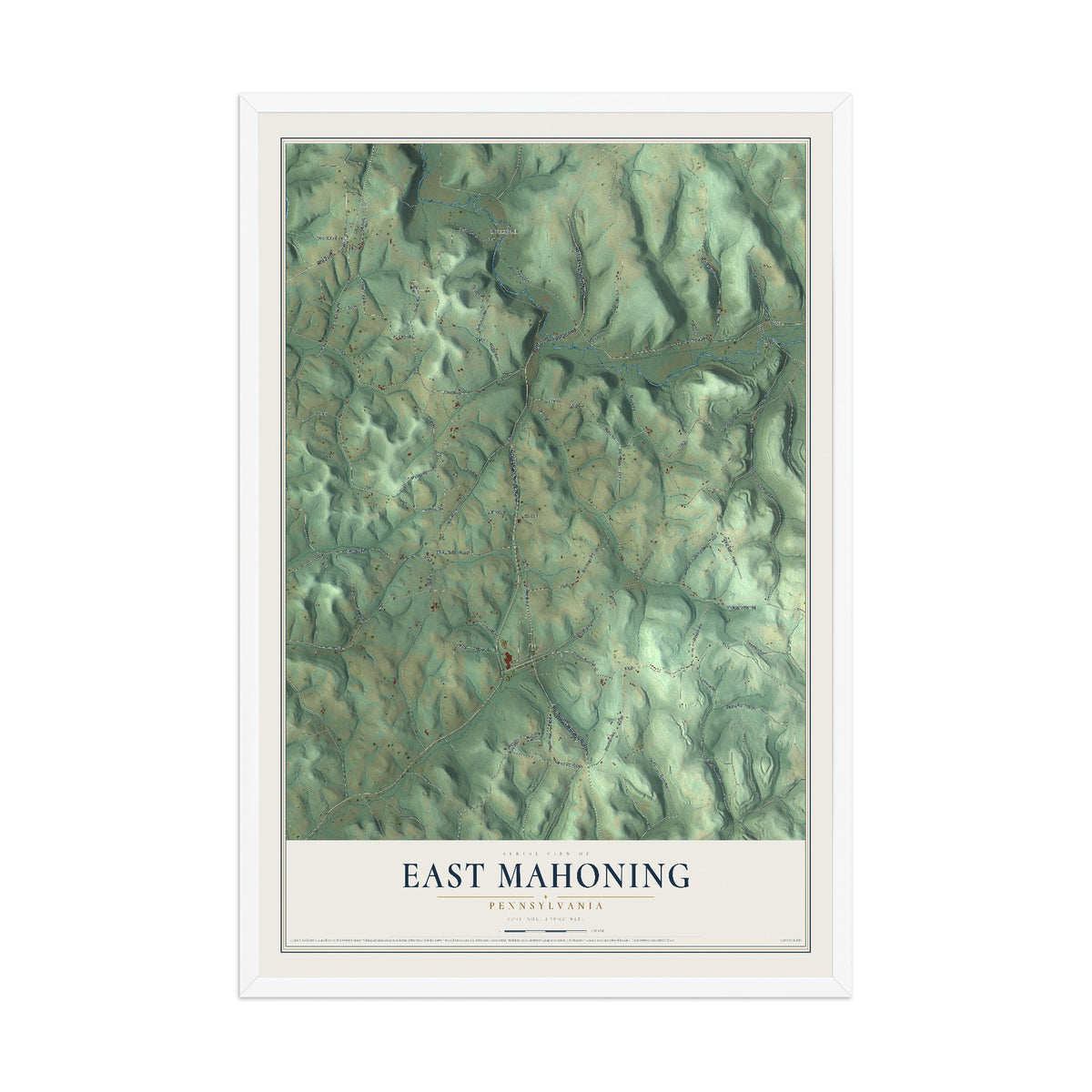 Map of East Mahoning, Pennsylvania, 12 x 18 inch print in a white wood frame