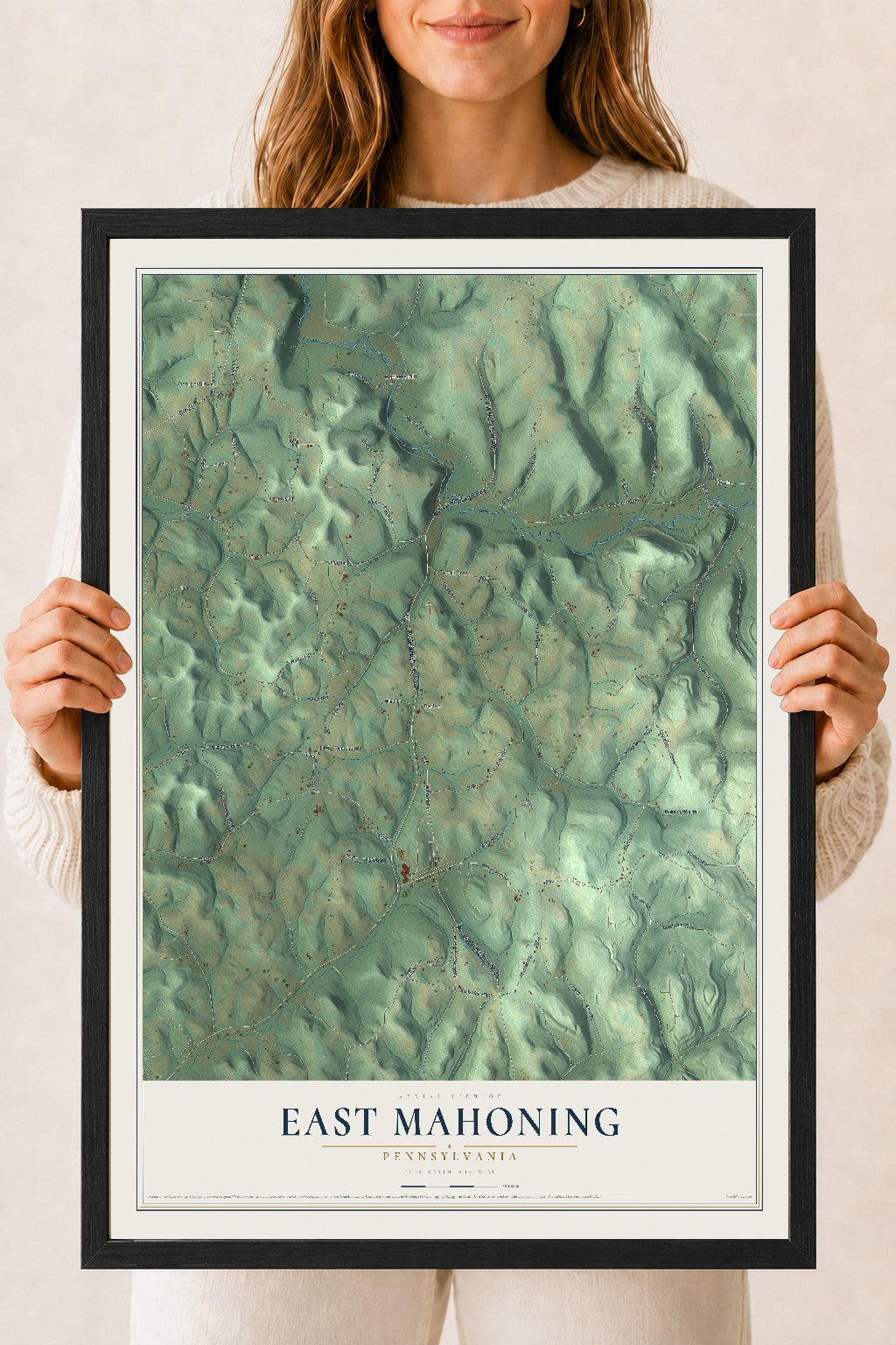 Map of East Mahoning, Pennsylvania, 18 x 24 inch print in a black wood frame