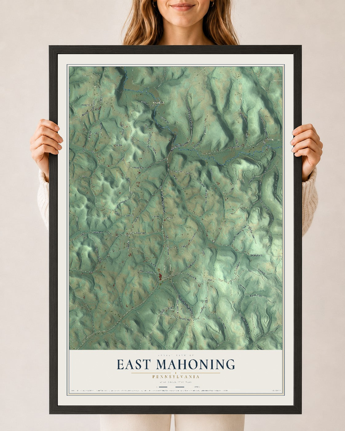 Map of East Mahoning, Pennsylvania, 24 x 36 inch print in a black wood frame
