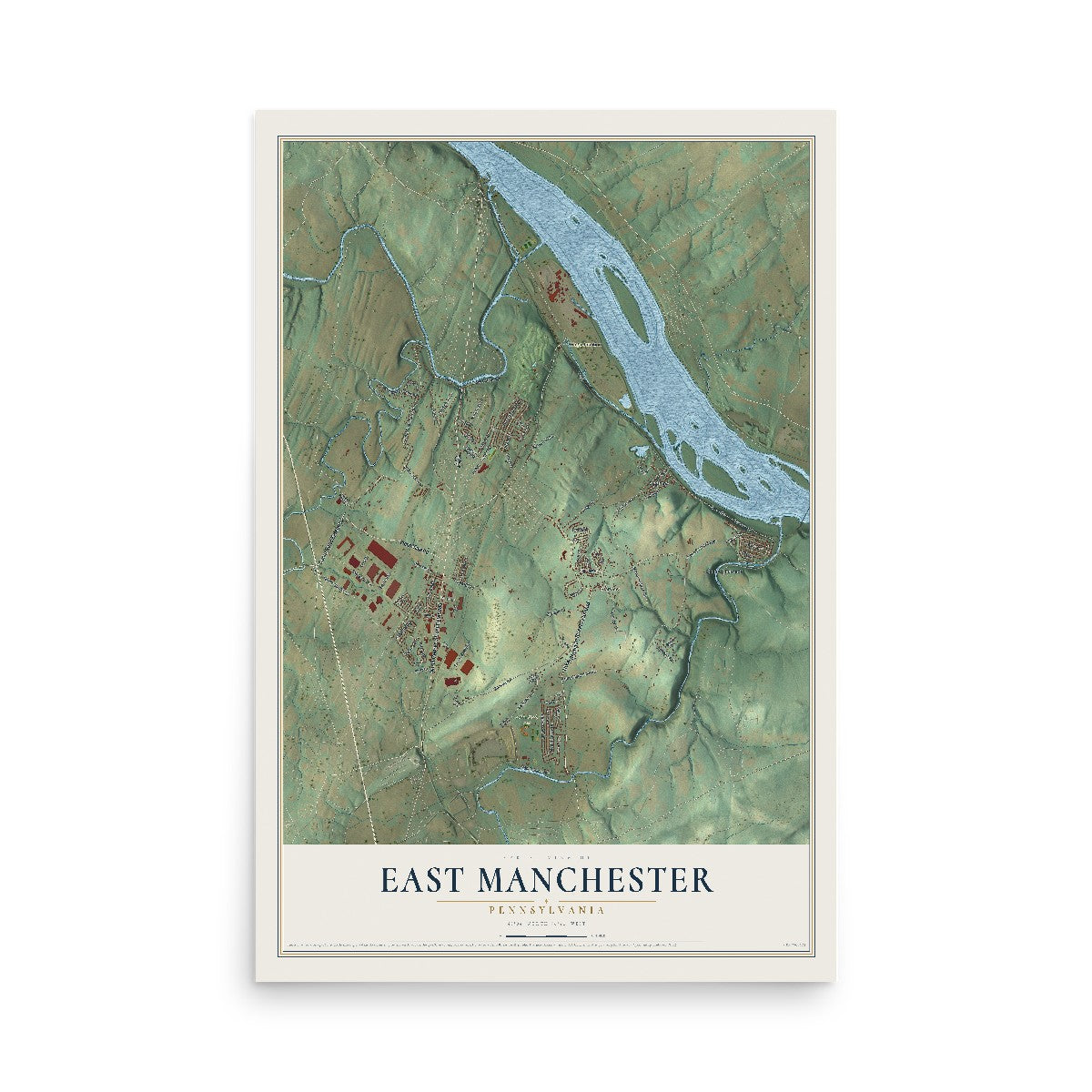 Map of East Manchester, Pennsylvania, 12 x 18 inch unframed archival matte print