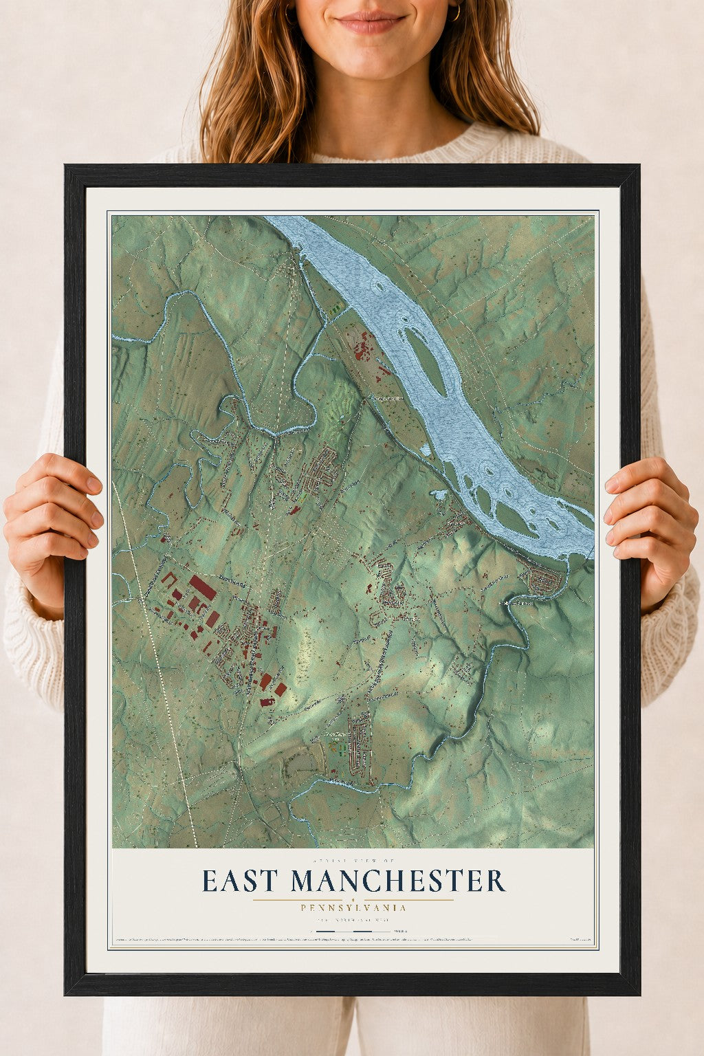 Map of East Manchester, Pennsylvania, 18 x 24 inch print in a black wood frame