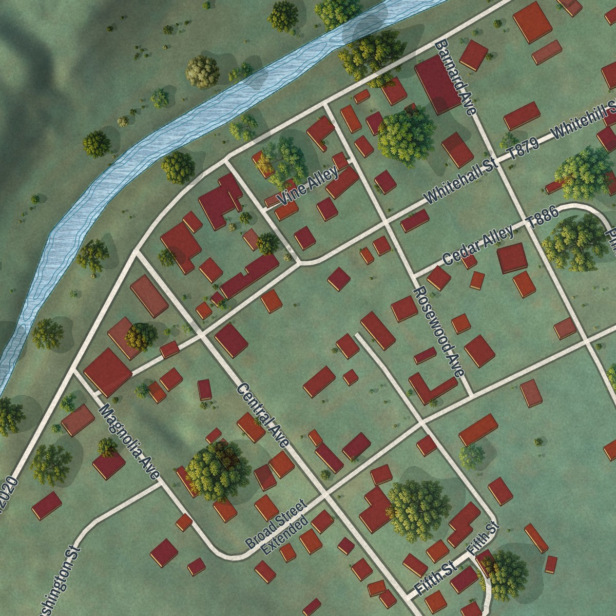 Close-up of the map of East Marianna, Pennsylvania print showing street and building detail