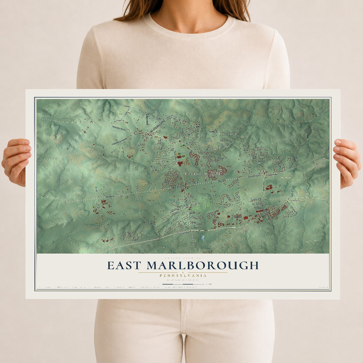 Map of East Marlborough, Pennsylvania, 12 x 18 inch unframed archival matte print