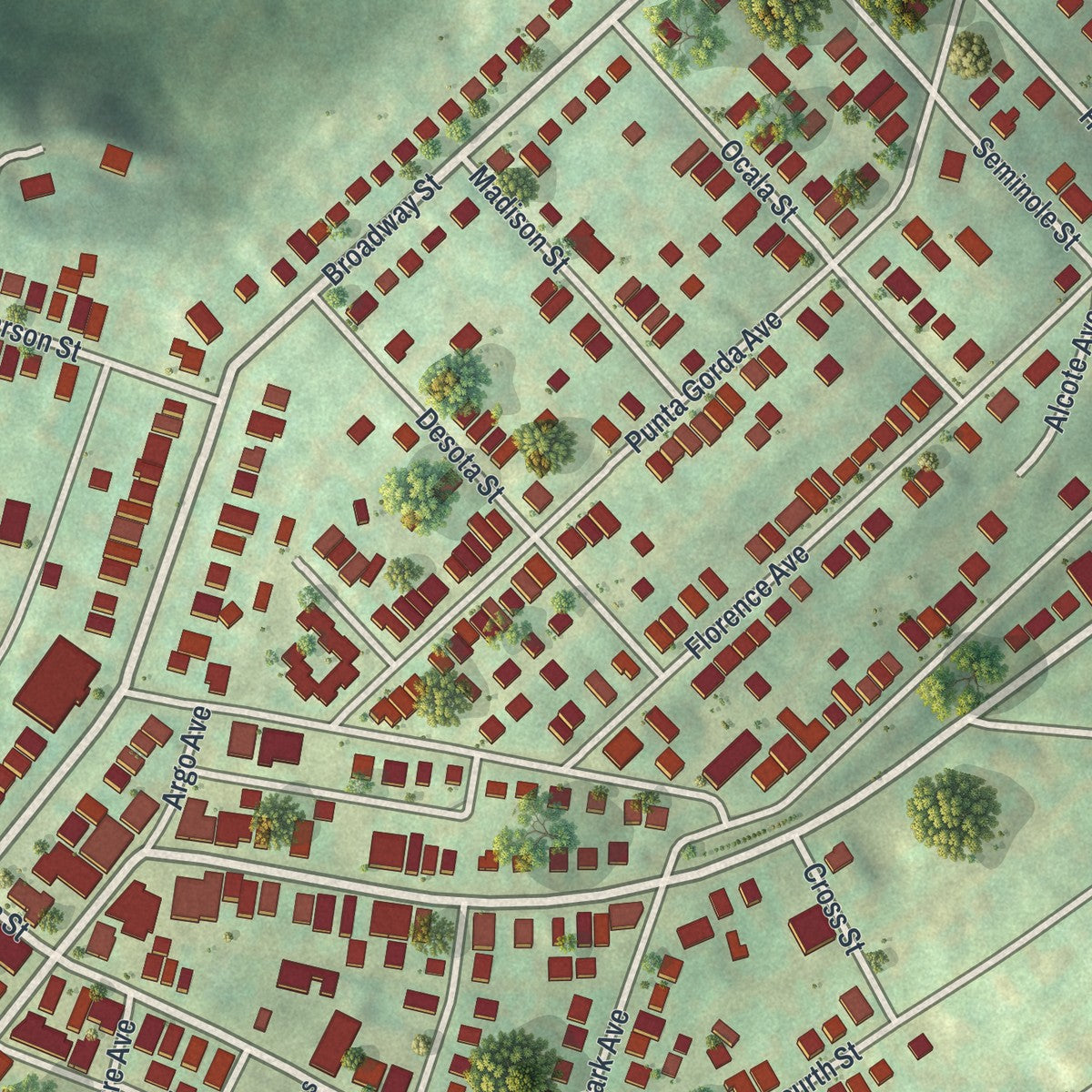 Close-up of the map of East McKeesport, Pennsylvania print showing street and building detail
