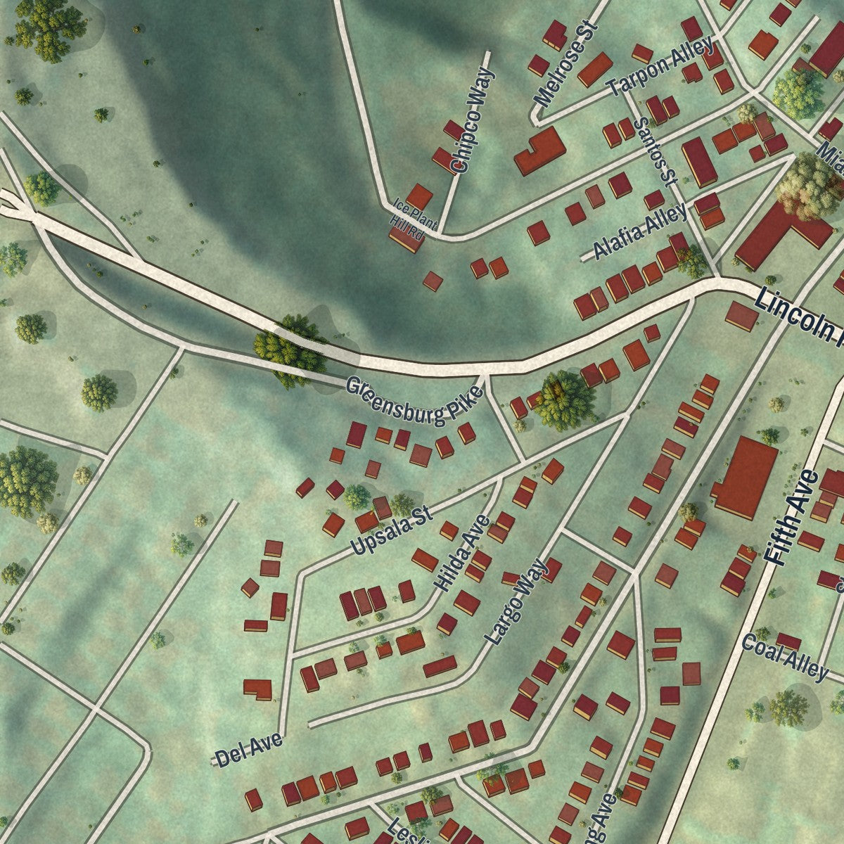 Second close-up of the map of East McKeesport, Pennsylvania print showing more streets and buildings