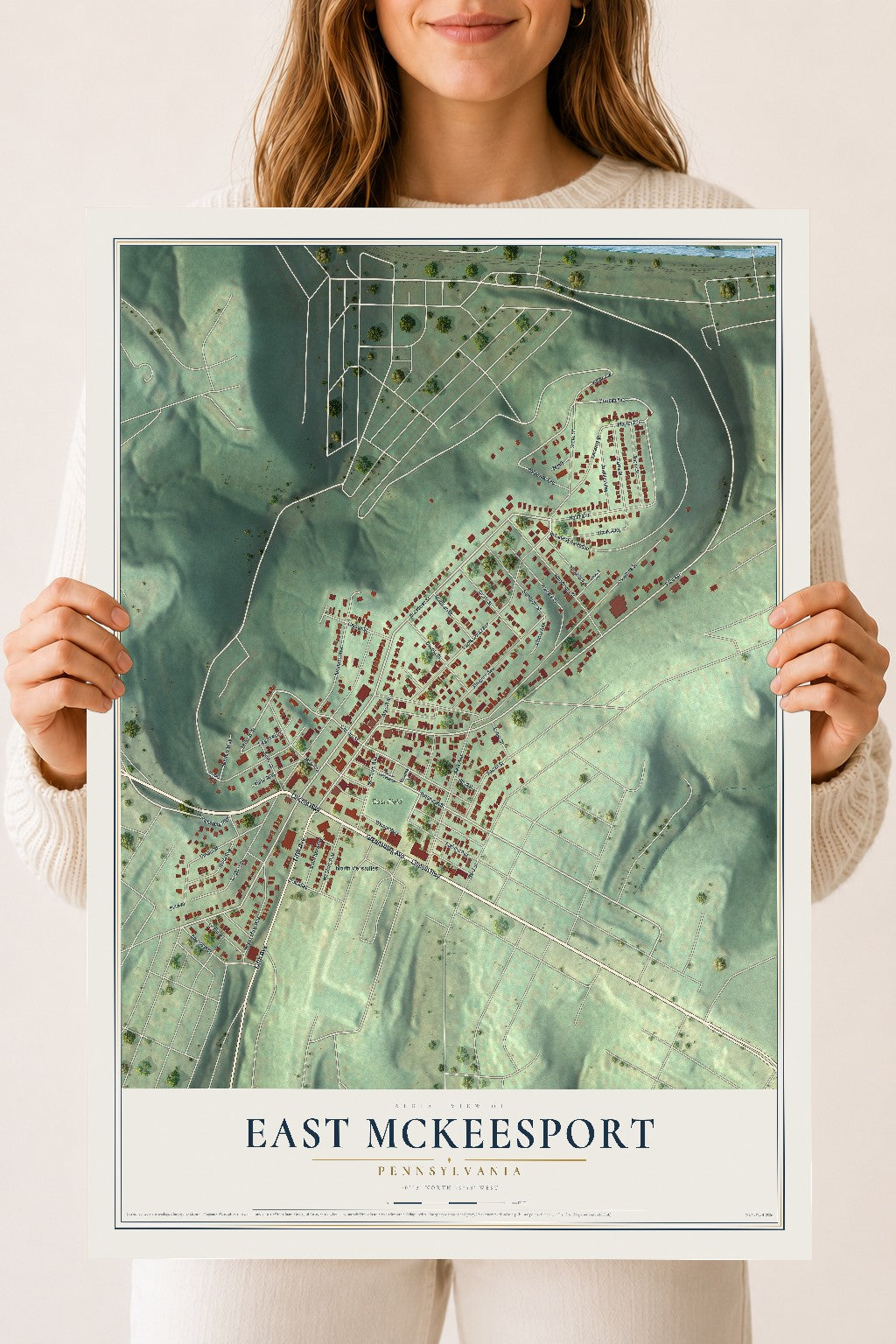 Map of East McKeesport, Pennsylvania, 18 x 24 inch unframed archival matte print