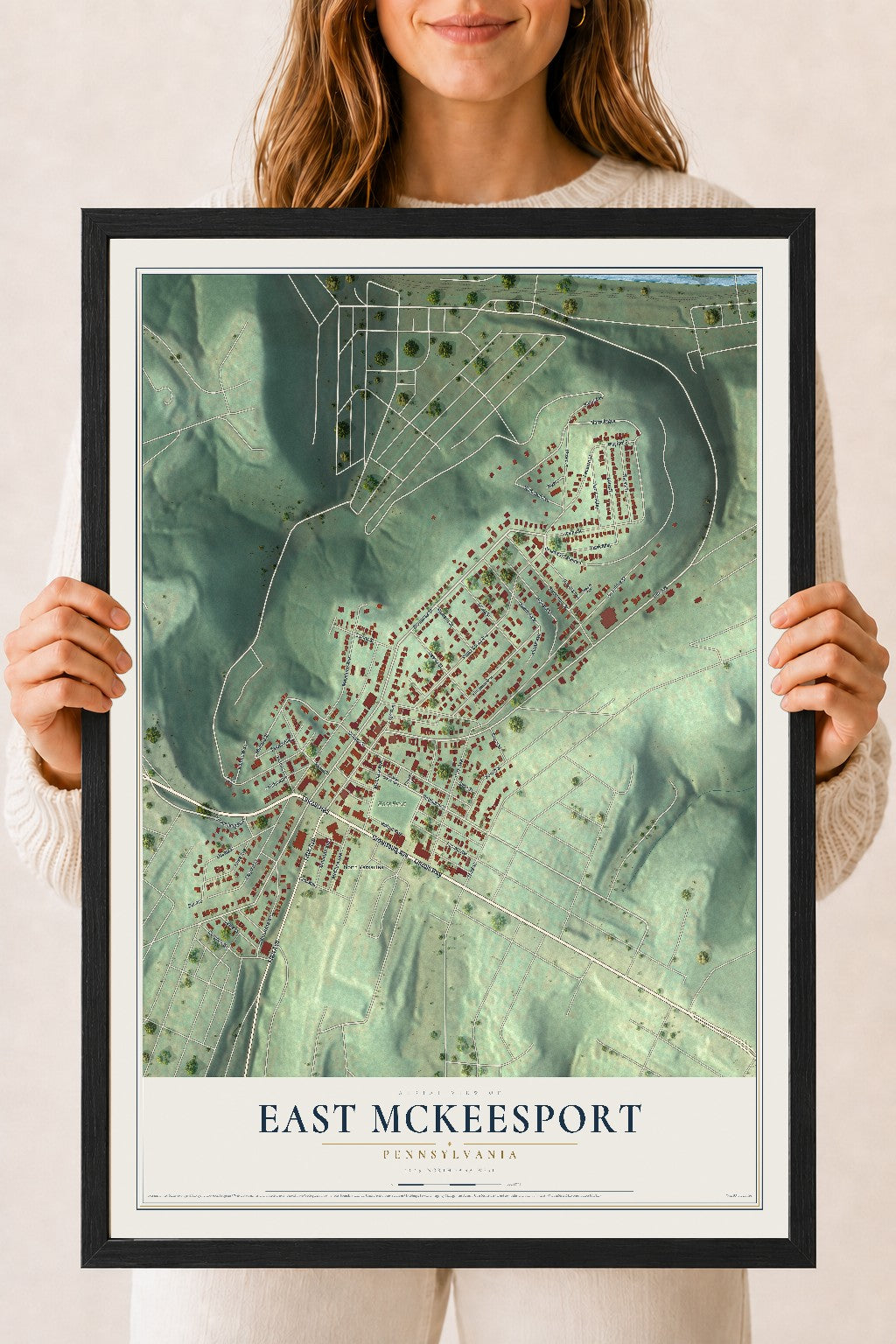 Map of East McKeesport, Pennsylvania, 18 x 24 inch print in a black wood frame