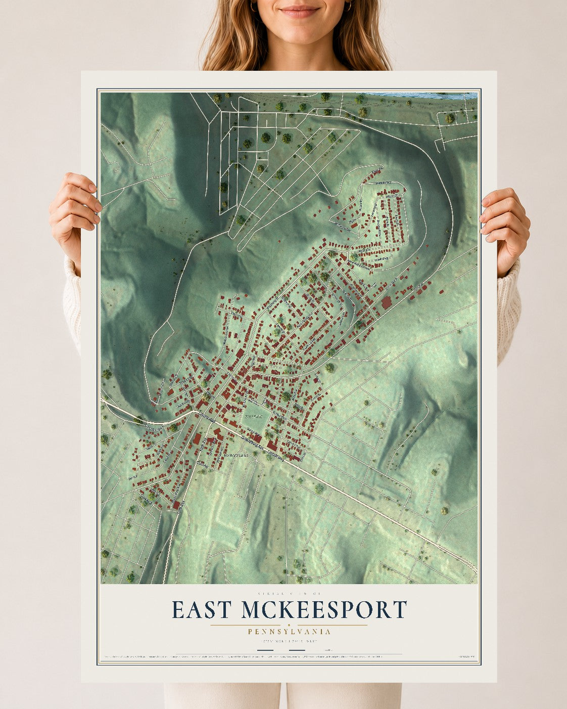 Map of East McKeesport, Pennsylvania, 24 x 36 inch unframed archival matte print