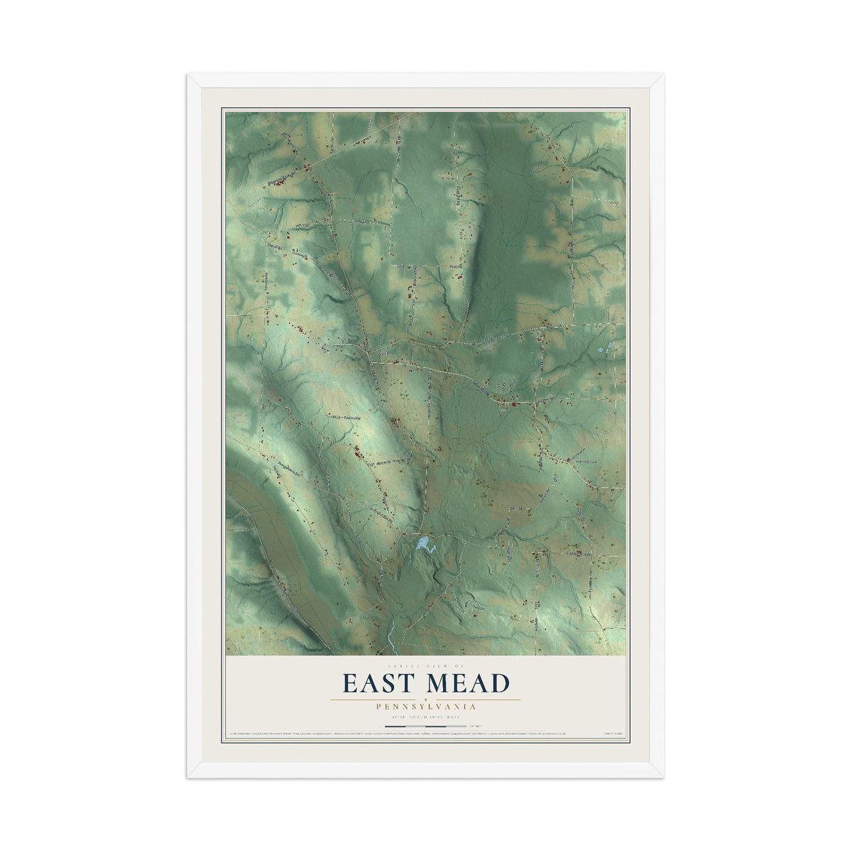 Map of East Mead, Pennsylvania, 12 x 18 inch print in a white wood frame
