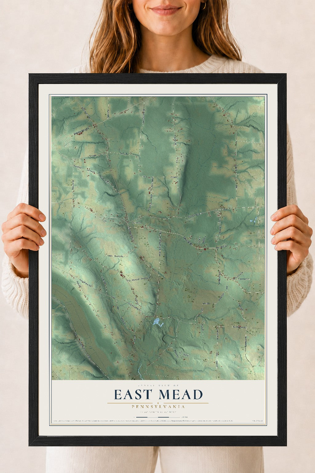 Map of East Mead, Pennsylvania, 18 x 24 inch print in a black wood frame