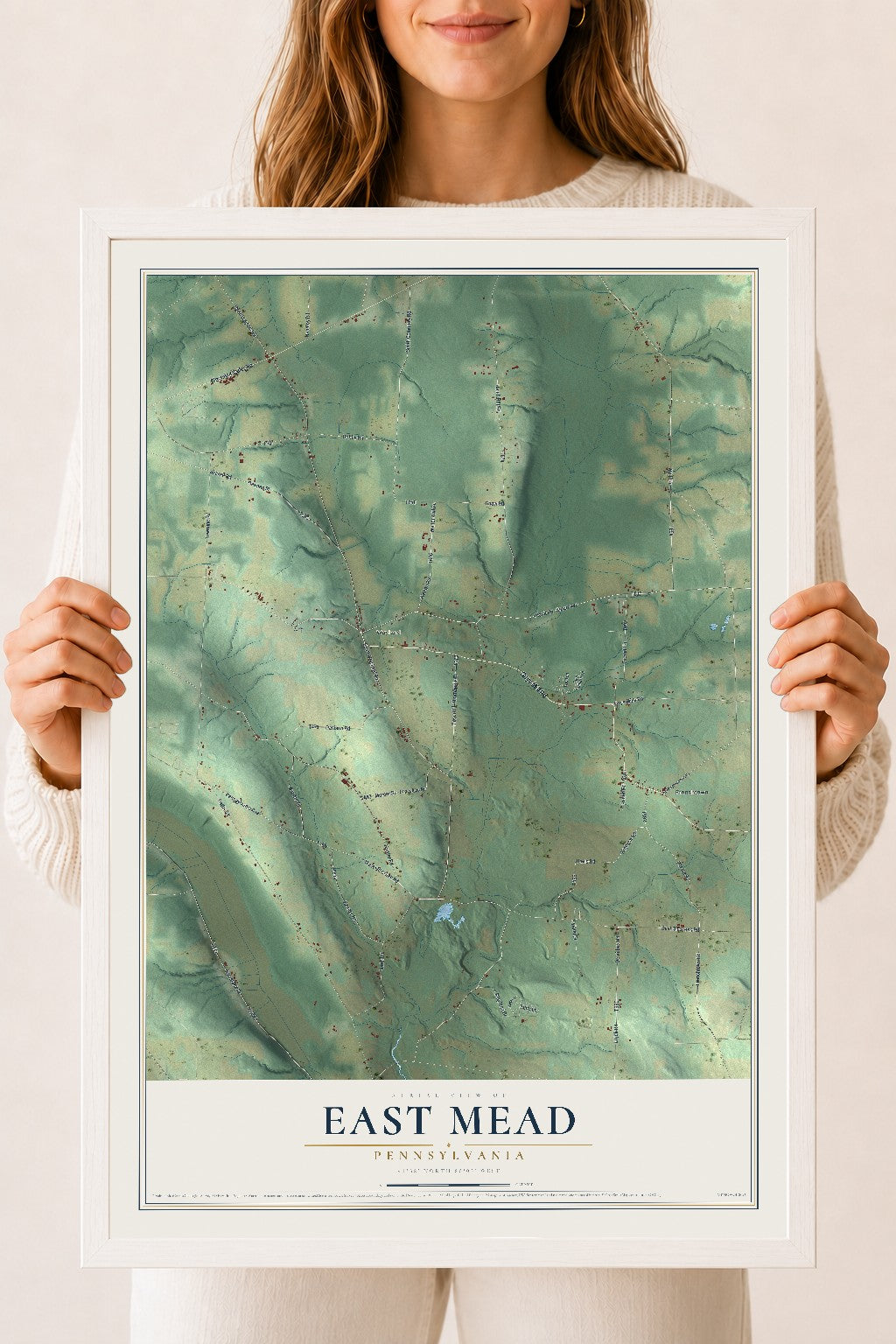 Map of East Mead, Pennsylvania, 18 x 24 inch print in a white wood frame