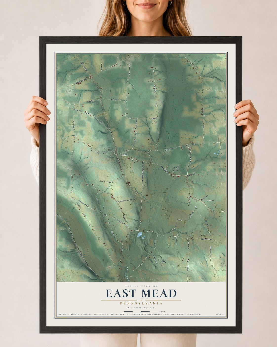 Map of East Mead, Pennsylvania, 24 x 36 inch print in a black wood frame