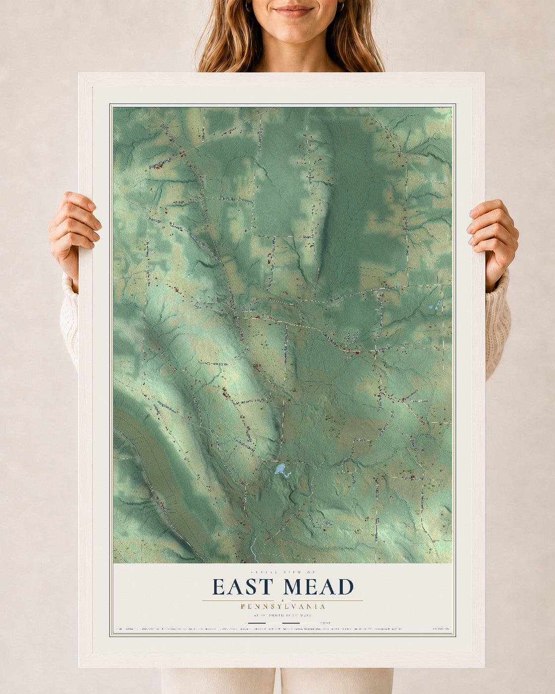 Map of East Mead, Pennsylvania, 24 x 36 inch print in a white wood frame