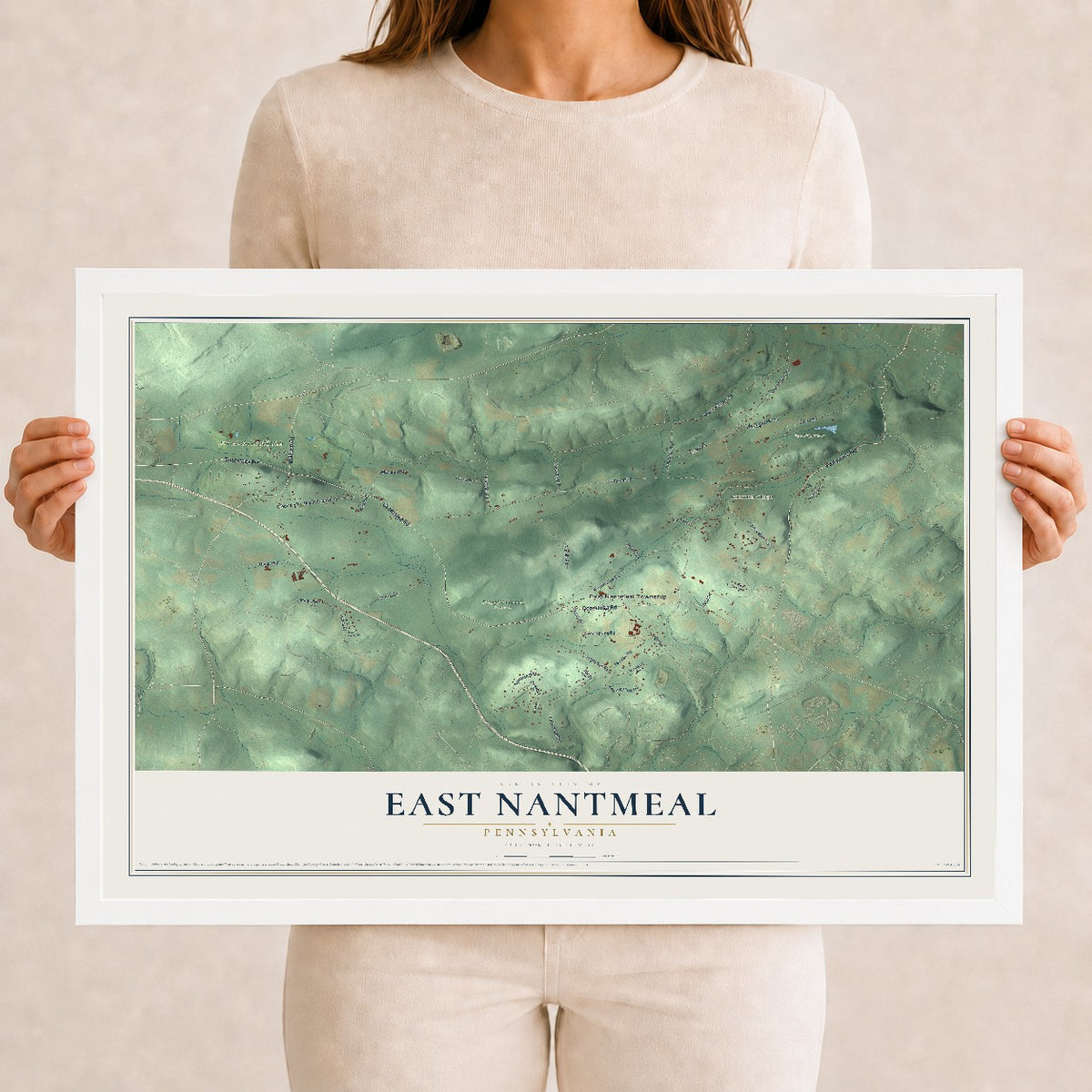 Map of East Nantmeal, Pennsylvania, 12 x 18 inch print in a white wood frame