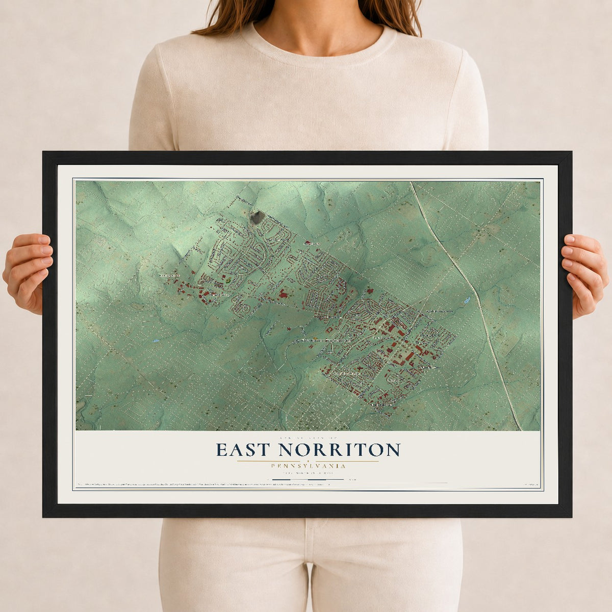 Map of East Norriton, Pennsylvania, 12 x 18 inch print in a black wood frame