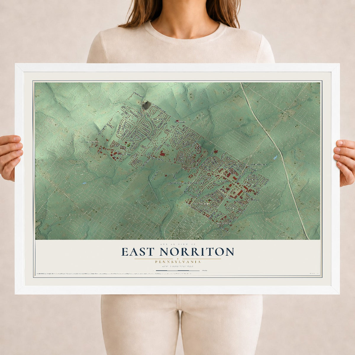 Map of East Norriton, Pennsylvania, 18 x 24 inch print in a white wood frame