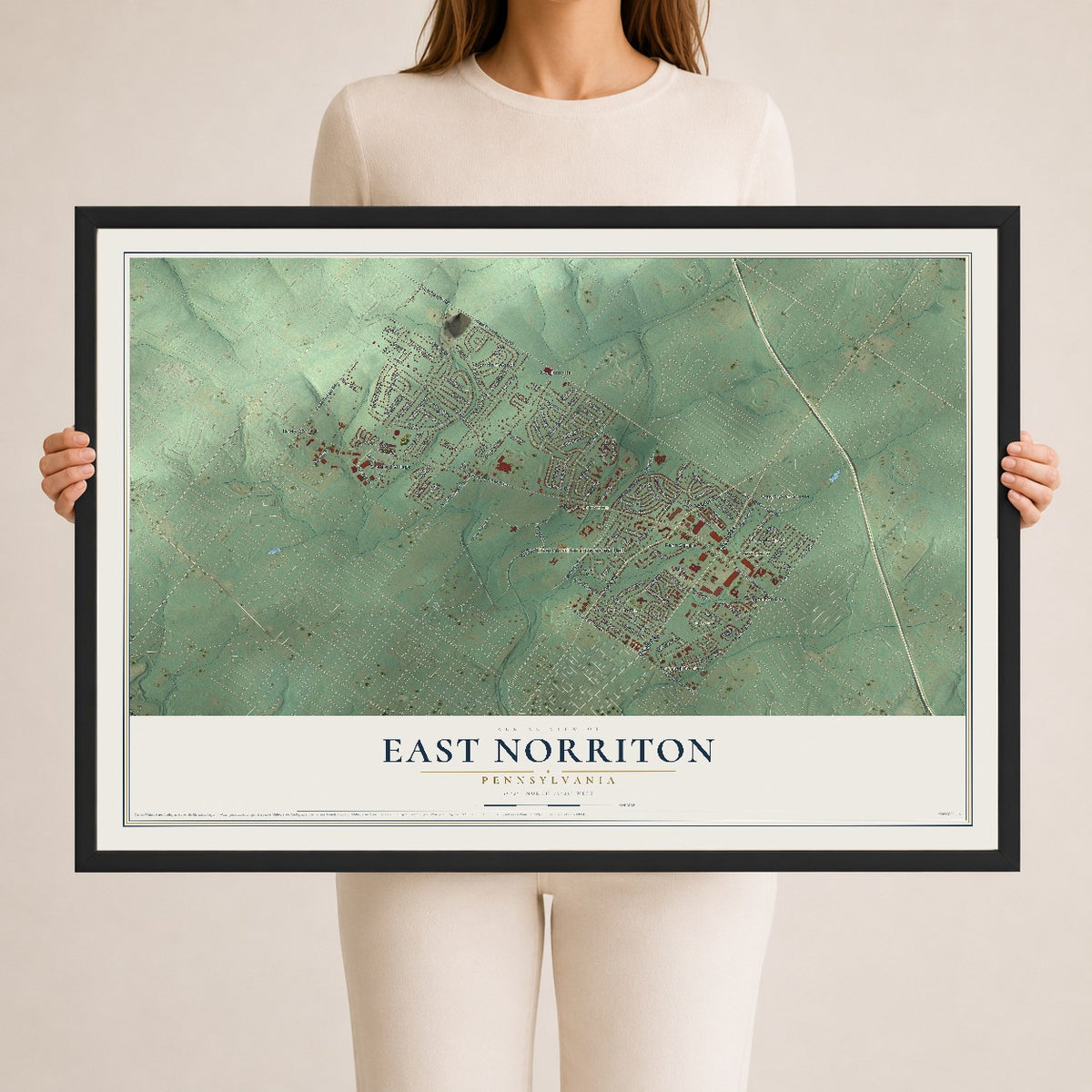 Map of East Norriton, Pennsylvania, 24 x 36 inch print in a black wood frame