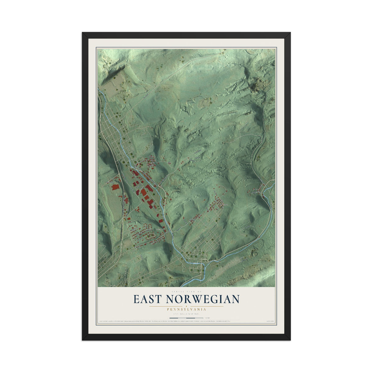 Map of East Norwegian, Pennsylvania, 12 x 18 inch print in a black wood frame