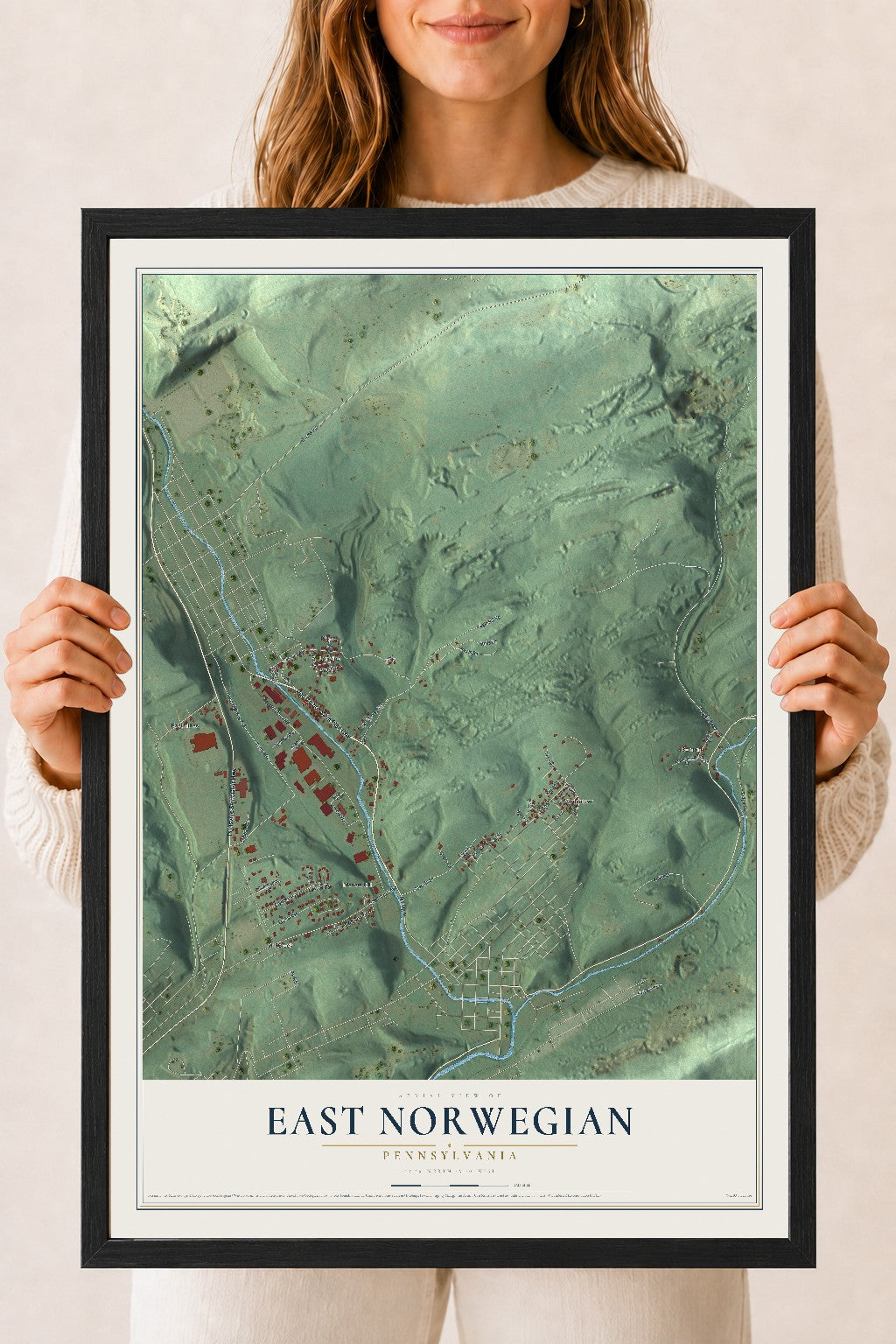 Map of East Norwegian, Pennsylvania, 18 x 24 inch print in a black wood frame