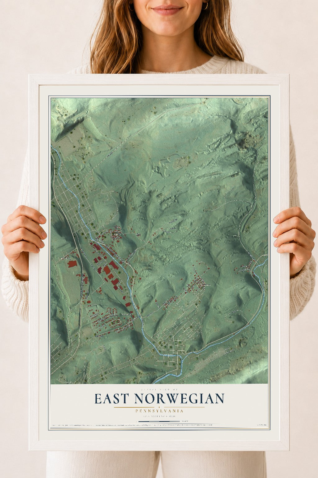 Map of East Norwegian, Pennsylvania, 18 x 24 inch print in a white wood frame