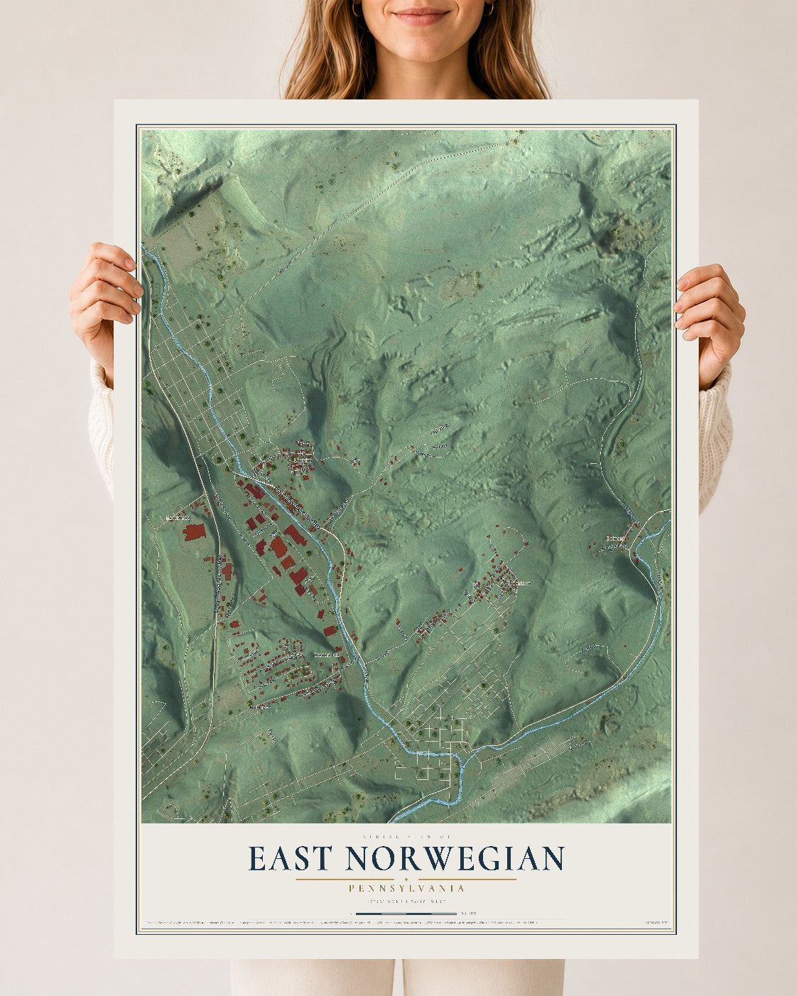 Map of East Norwegian, Pennsylvania, 24 x 36 inch unframed archival matte print