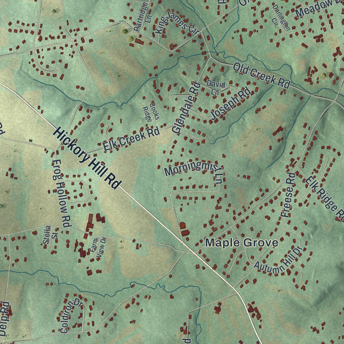 Second close-up of the map of East Nottingham, Pennsylvania print showing more streets and buildings