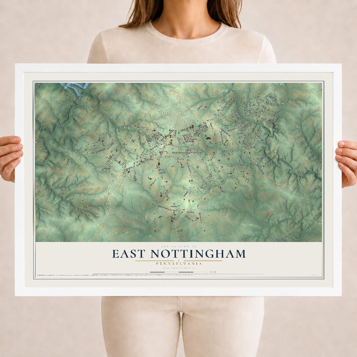 Map of East Nottingham, Pennsylvania, 18 x 24 inch print in a white wood frame