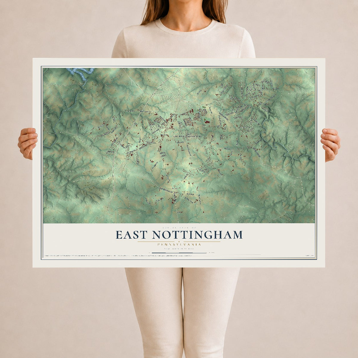 Map of East Nottingham, Pennsylvania, 24 x 36 inch unframed archival matte print
