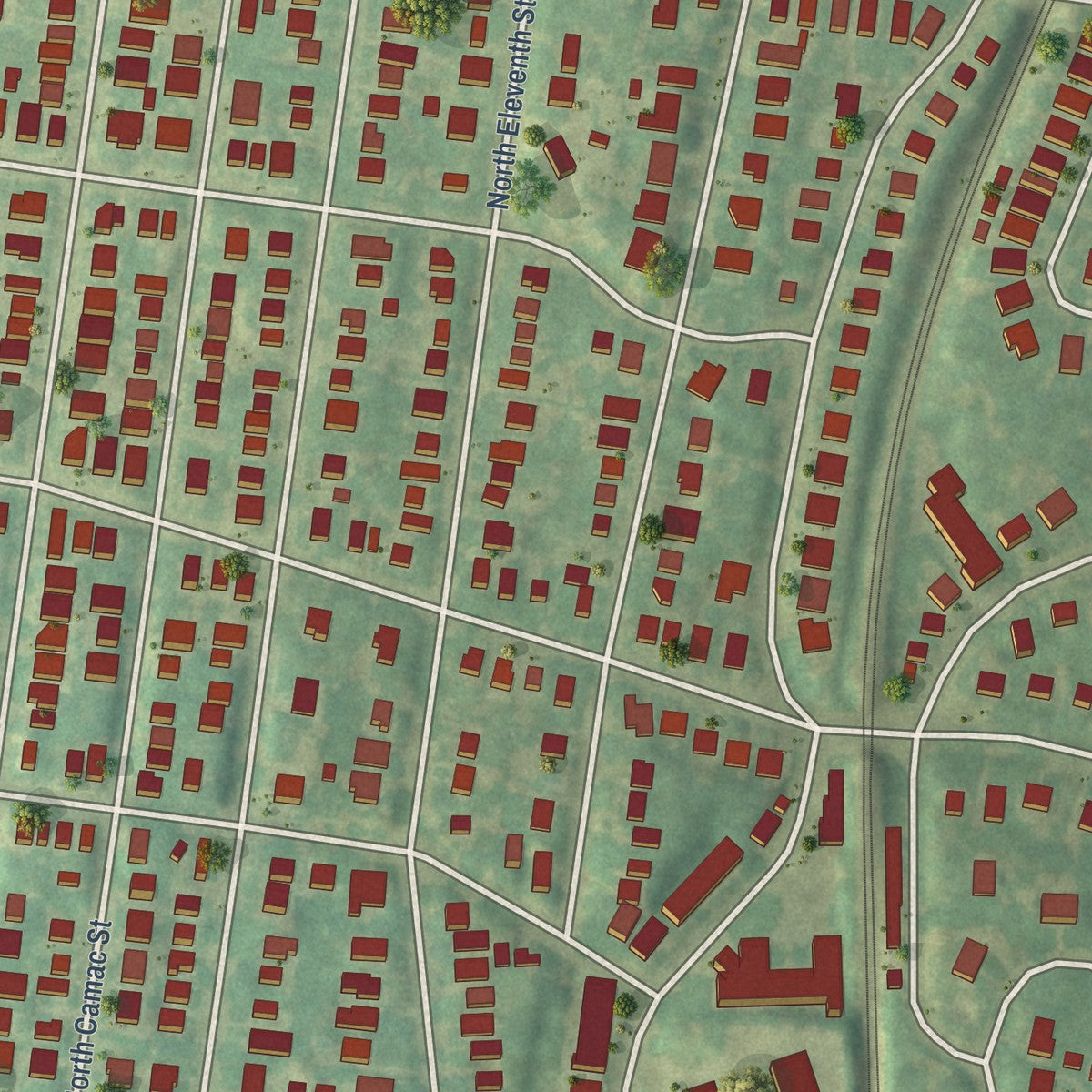 Close-up of the map of East Oak Lane, Pennsylvania print showing street and building detail