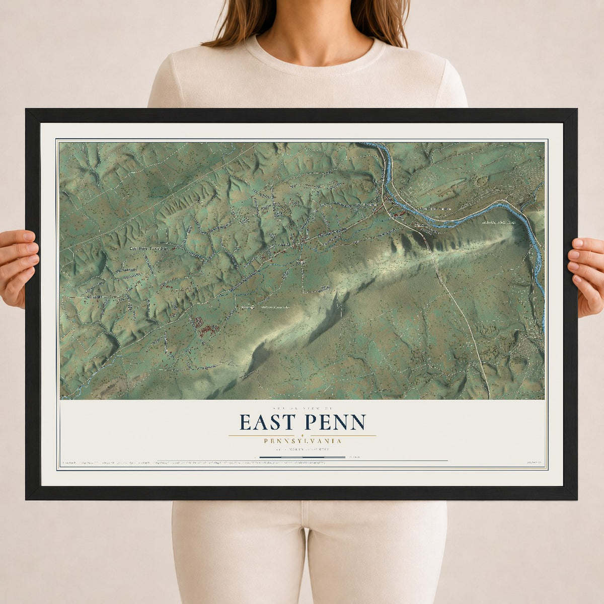 Map of East Penn, Pennsylvania, 18 x 24 inch print in a black wood frame