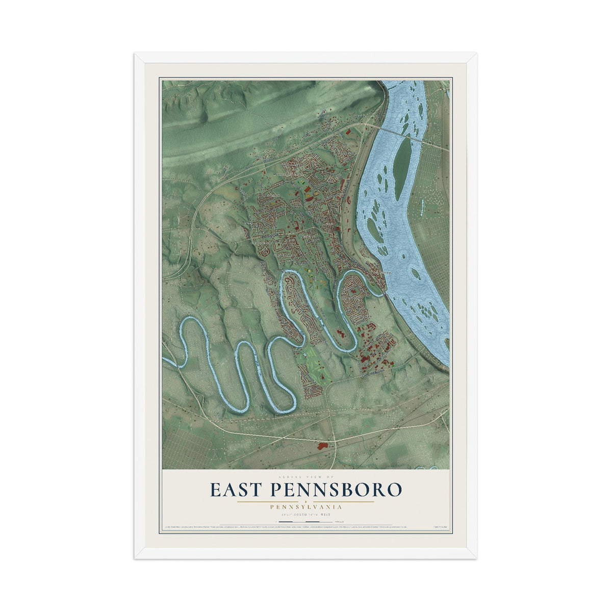 Map of East Pennsboro, Pennsylvania, 12 x 18 inch print in a white wood frame
